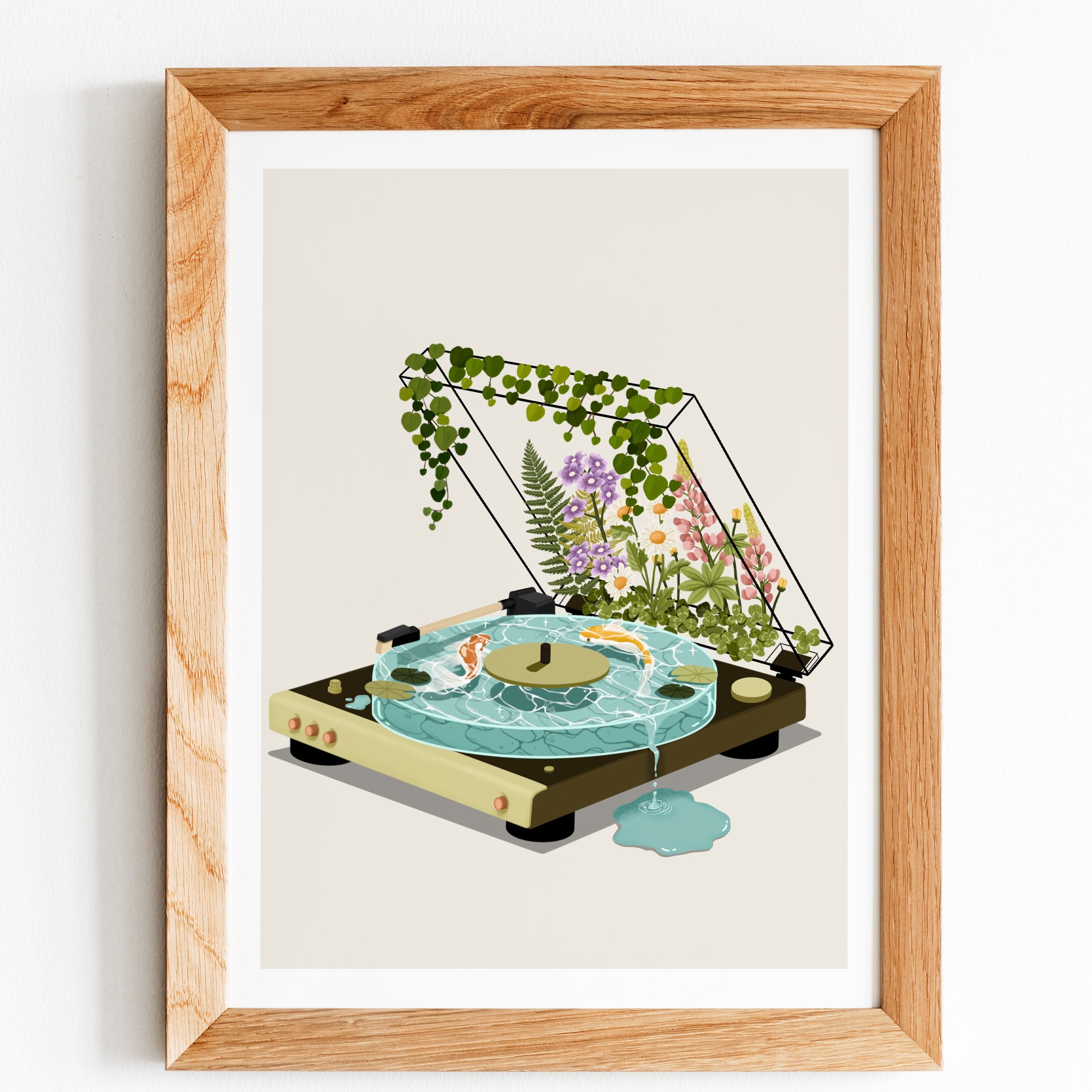koi pond in a record player art print poster gallery wall art